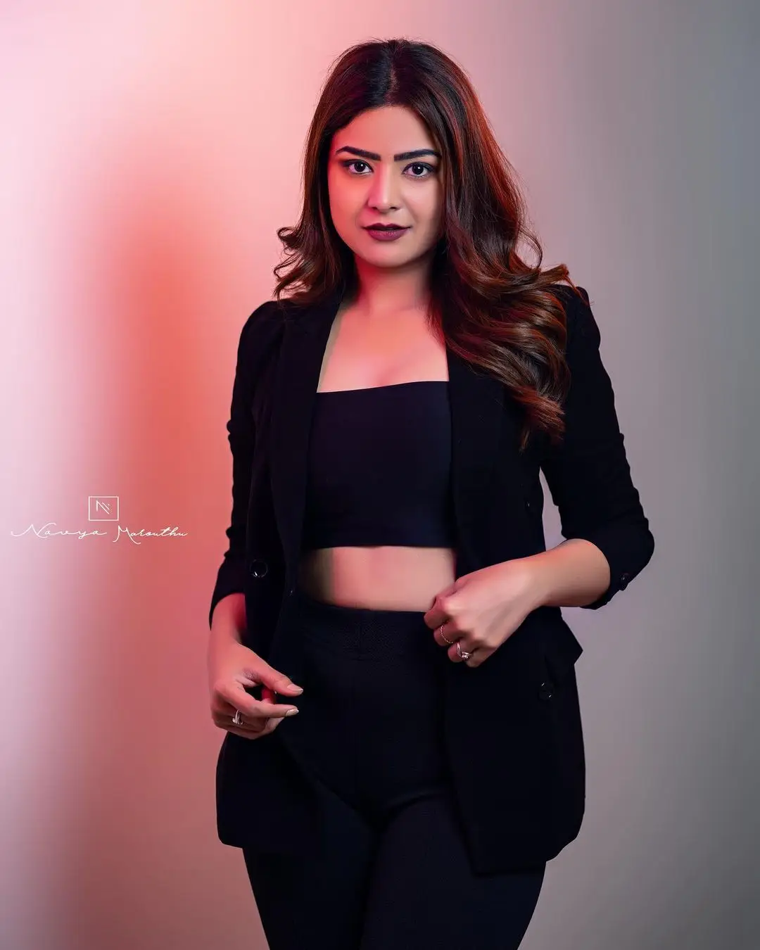 Priyanka Sharma Wearing Black Dress Long Hair